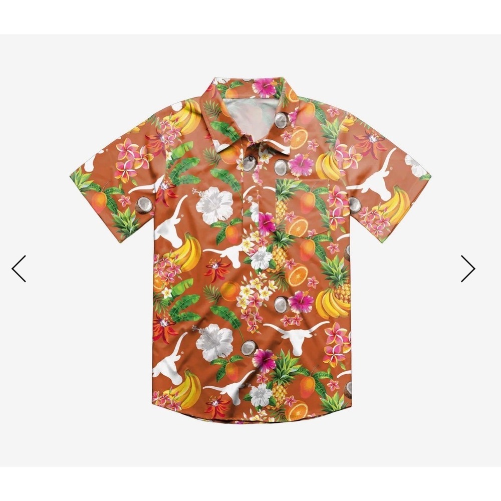 Texas Longhorns Mens Burnt Orange Tropical Floral 1/4 Button Hawaiian‎ Shirt L